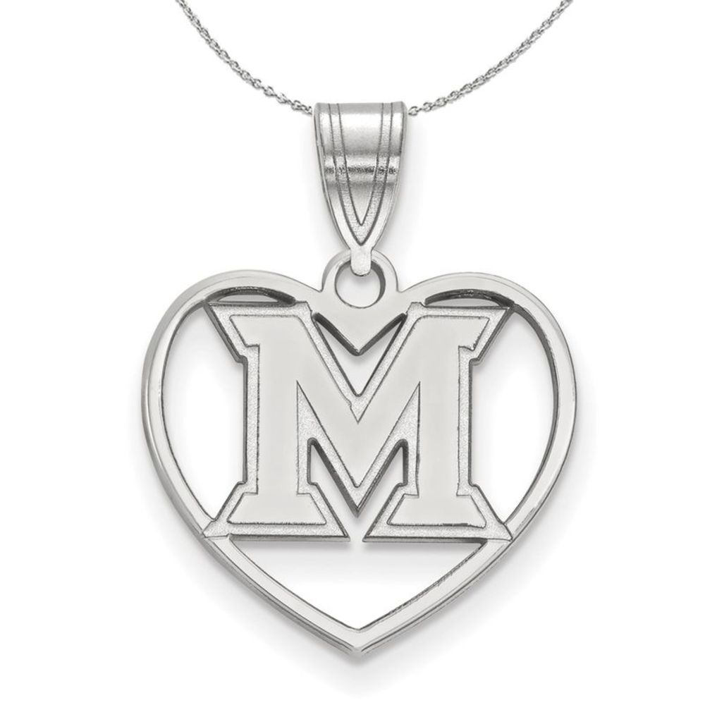 Sterling Silver Miami U Initial M Heart Pendant Necklace - 20 Inch